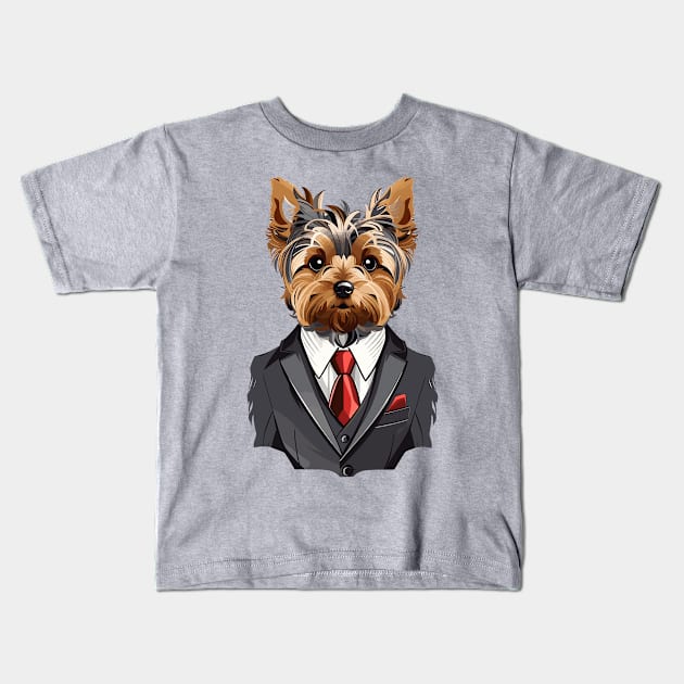 Yorkshire Terrier With Suit Kids T-Shirt by Graceful Designs